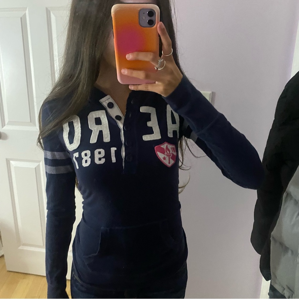 Aeropostale Navy Blue Henley Sweater Hoodie